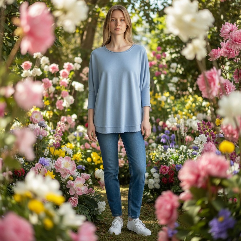 Jane + Delancey Light Blue Crew Neck Sweatshirt 1X Plus Size High Low Hem NWT